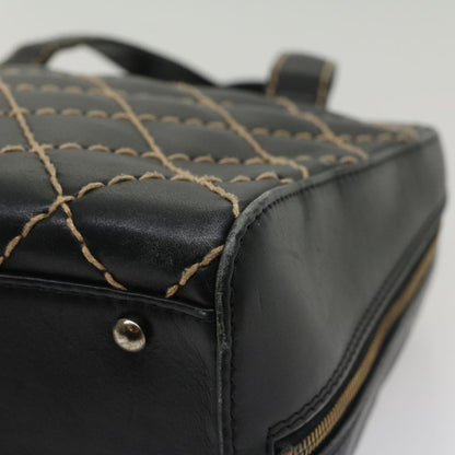 CHANEL Wild Stitch Hand Bag Leather Black CC 54178