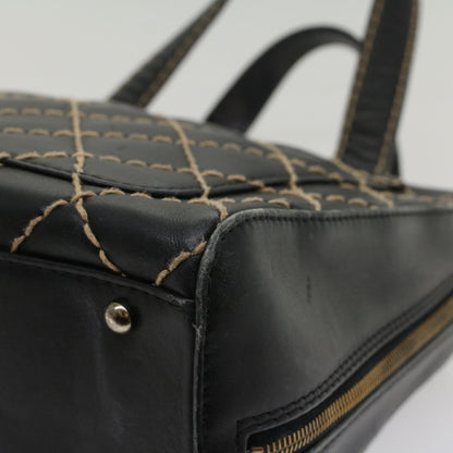 CHANEL Wild Stitch Hand Bag Leather Black CC 54178