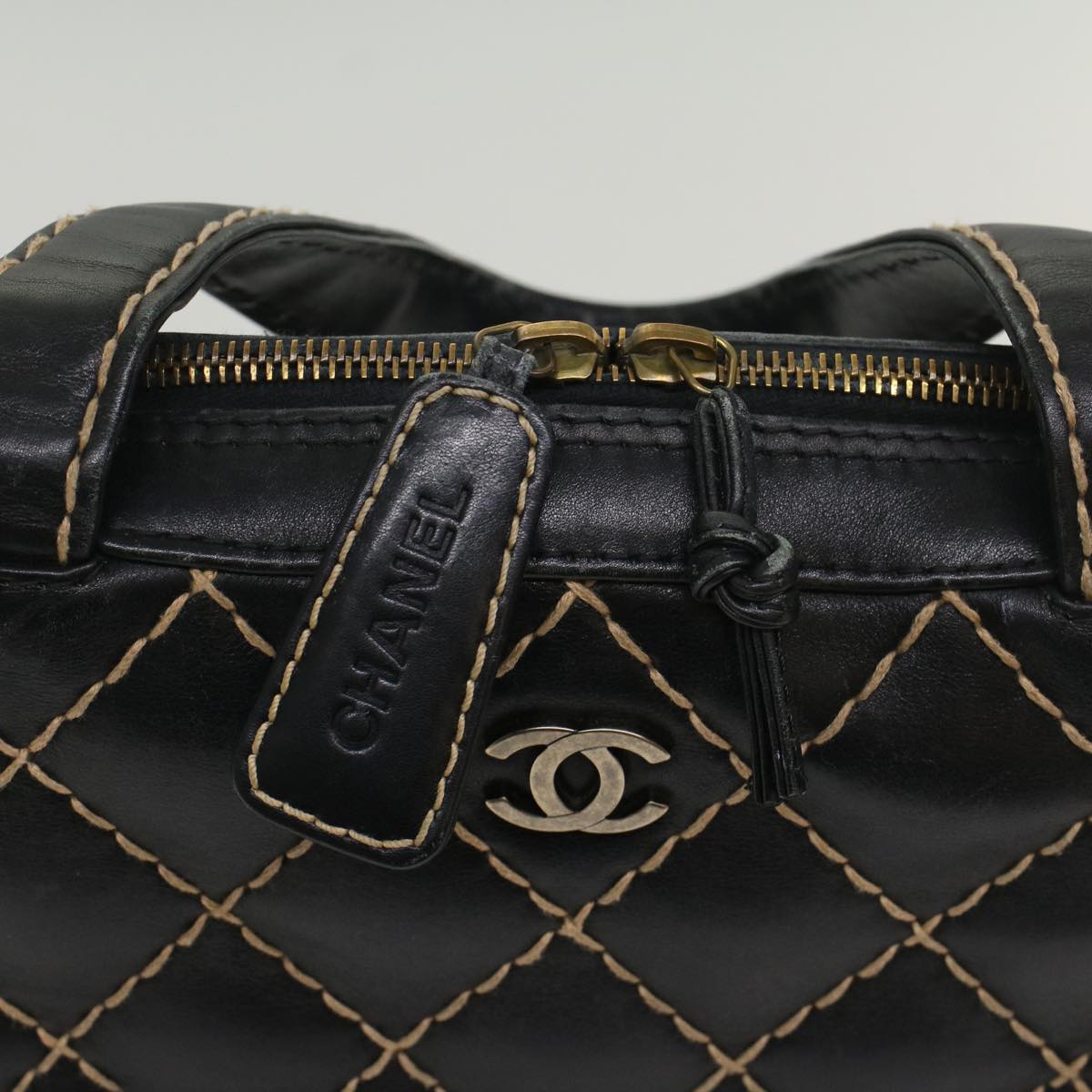 CHANEL Wild Stitch Hand Bag Leather Black CC 54178