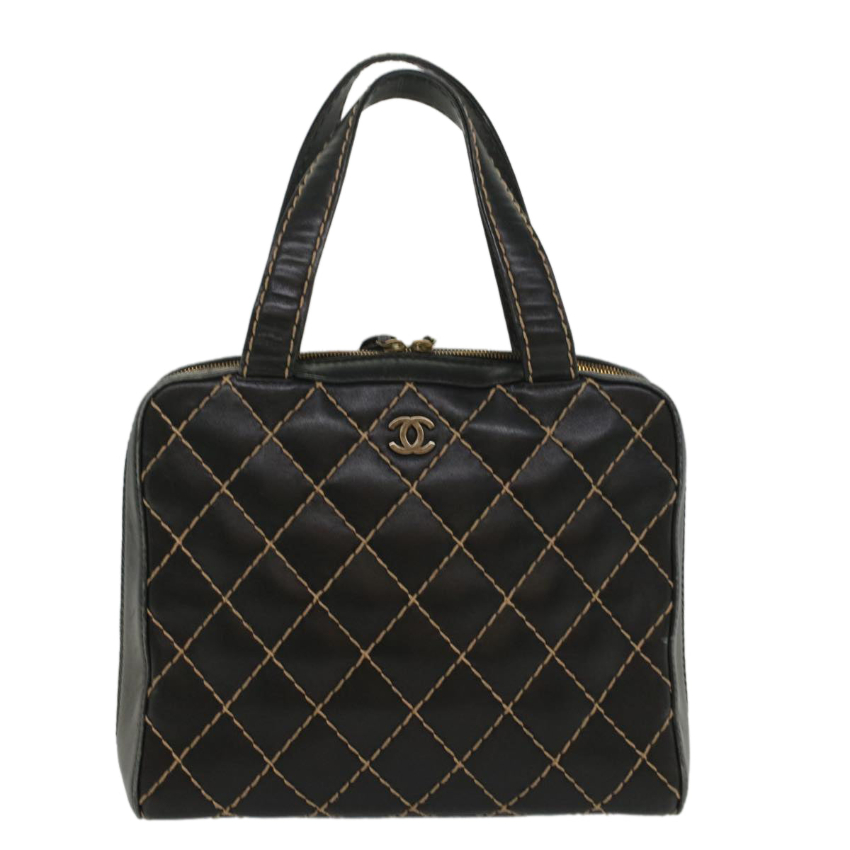 CHANEL Wild Stitch Hand Bag Leather Black CC 54178