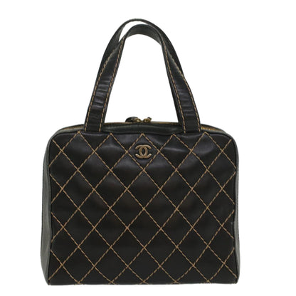 CHANEL Wild Stitch Hand Bag Leather Black CC 54178