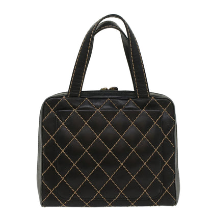 CHANEL Wild Stitch Hand Bag Leather Black CC 54178
