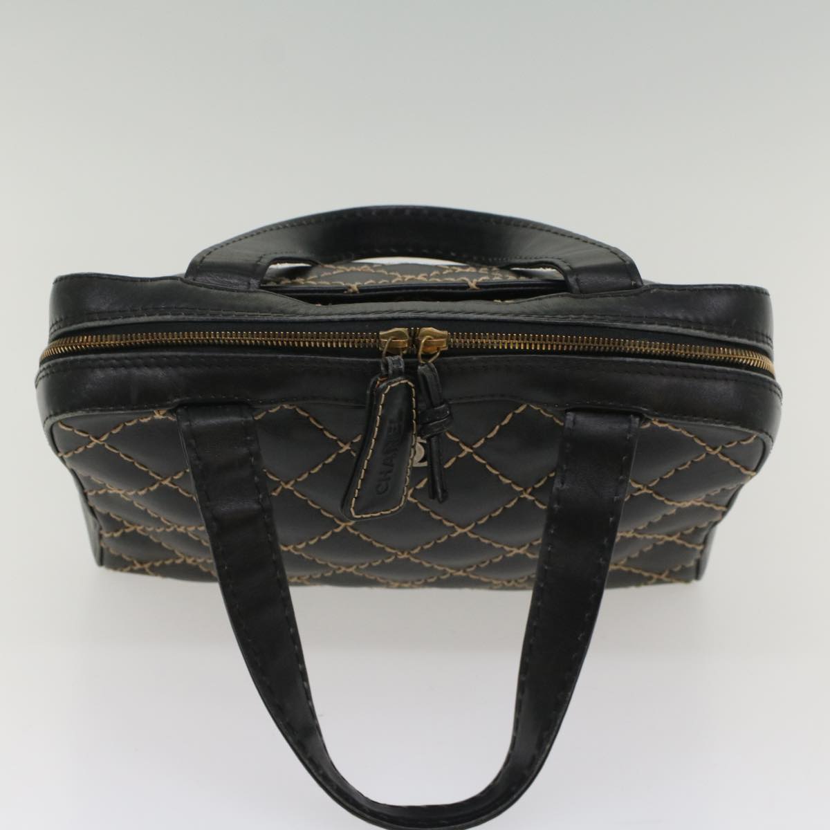 CHANEL Wild Stitch Hand Bag Leather Black CC 54178