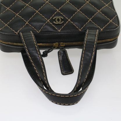 CHANEL Wild Stitch Hand Bag Leather Black CC 54178