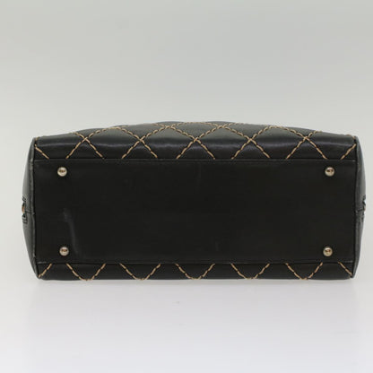 CHANEL Wild Stitch Hand Bag Leather Black CC 54178