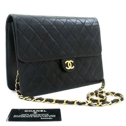 CHANEL Chain Shoulder Bag Clutch Black Quilted Flap Lambskin Purse k11