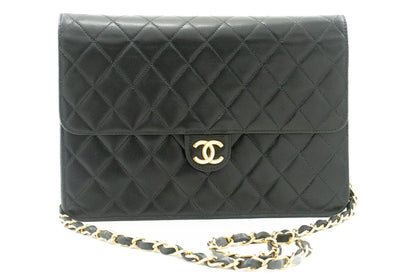 CHANEL Chain Shoulder Bag Clutch Black Quilted Flap Lambskin Purse k11