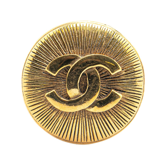 Gold Chanel Gold Plated CC Round Brooch