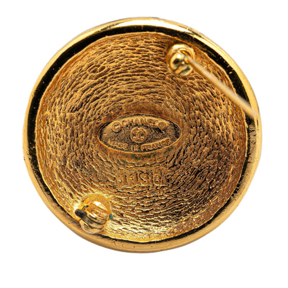 Gold Chanel Gold Plated CC Round Brooch