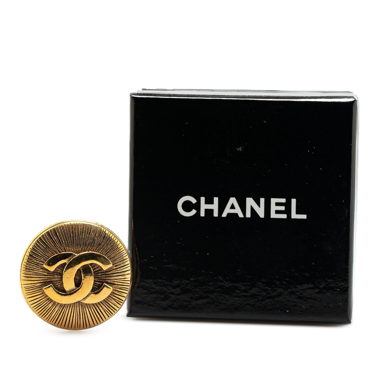 Gold Chanel Gold Plated CC Round Brooch