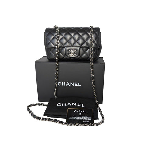 Chanel 2019 Black Lambskin Quilted Mini Rectangular Flap