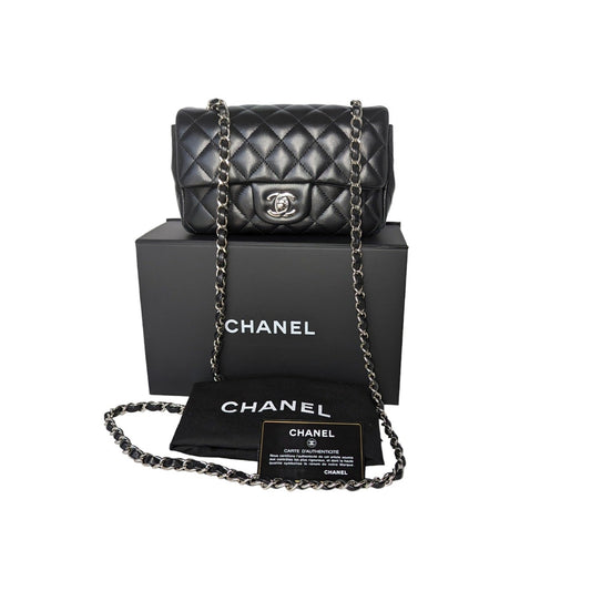 Chanel 2019 Black Lambskin Quilted Mini Rectangular Flap