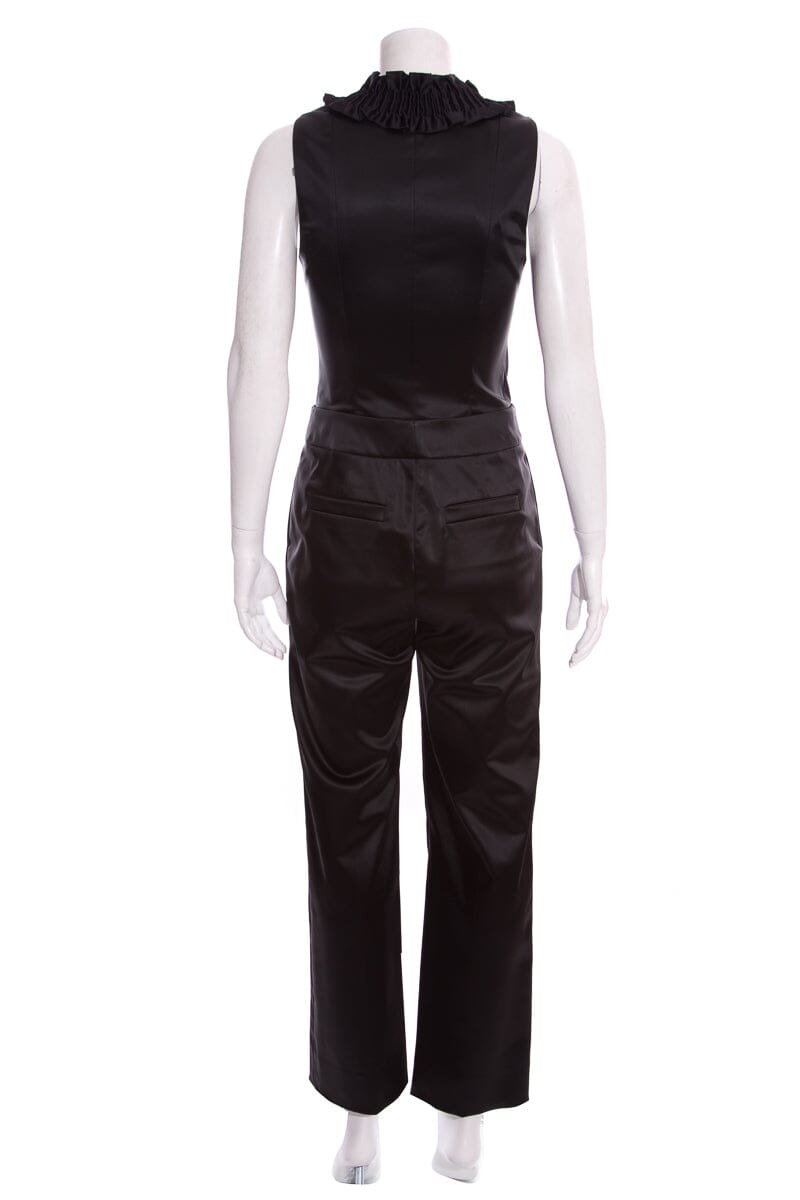 Chanel Black Satin Sleeveless Ruffle Jumpsuit SZ 38