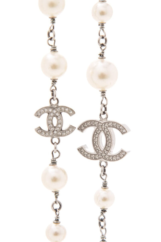 Chanel Pearl & CC Silver Necklace