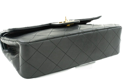 CHANEL Classic Double Flap 9" Chain Shoulder Bag Black Lambskin j57