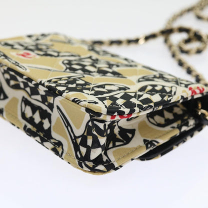 CHANEL Mini Matelasse Shoulder Bag Canvas Beige Black CC 55538A