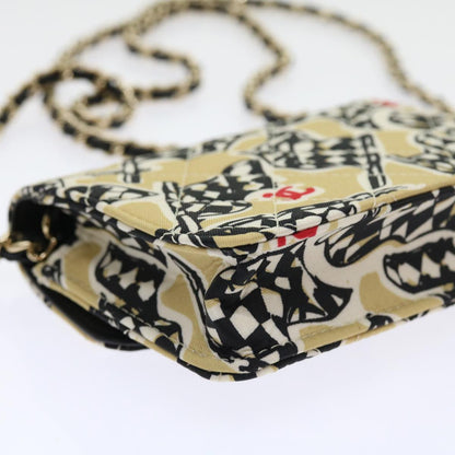 CHANEL Mini Matelasse Shoulder Bag Canvas Beige Black CC 55538A