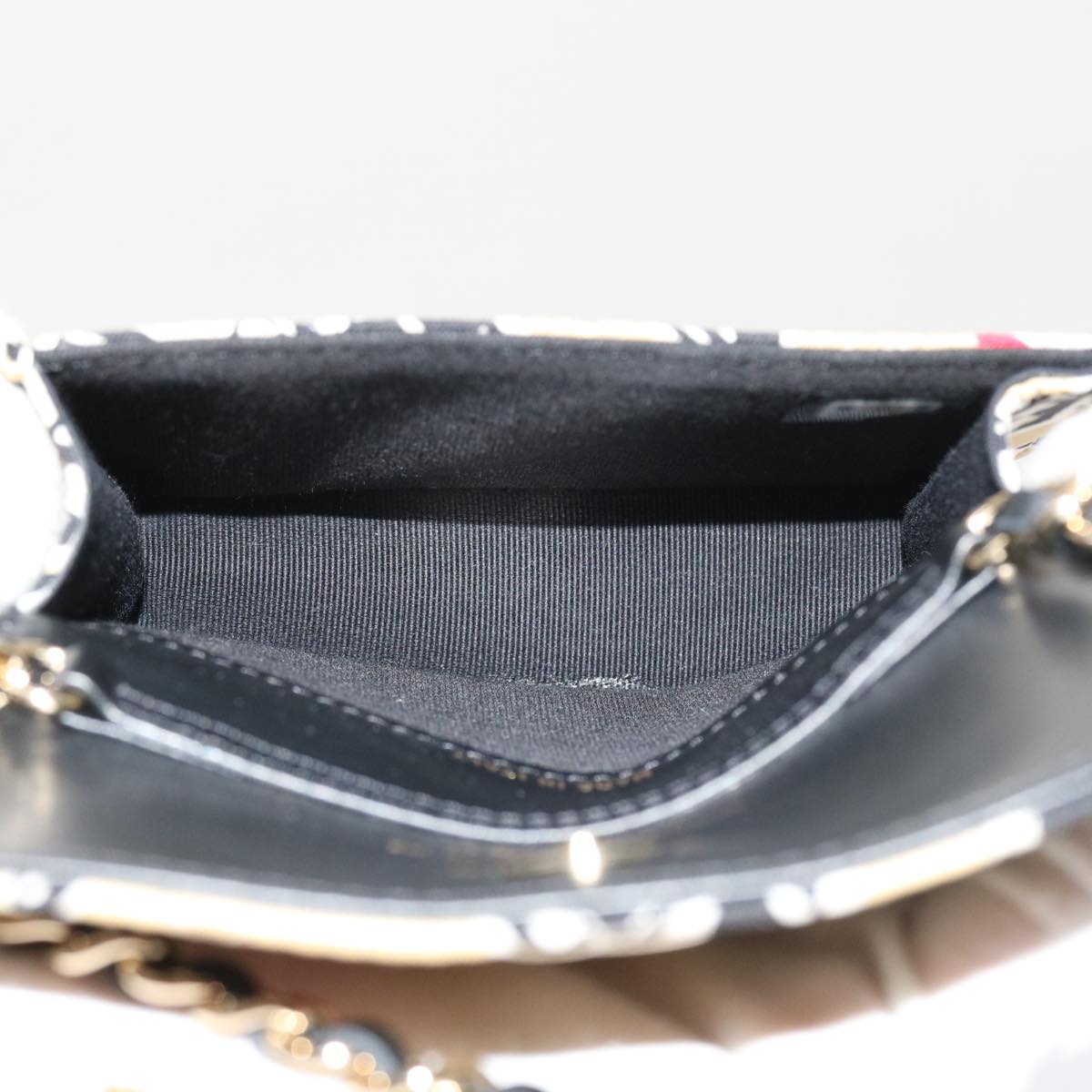 CHANEL Mini Matelasse Shoulder Bag Canvas Beige Black CC 55538A