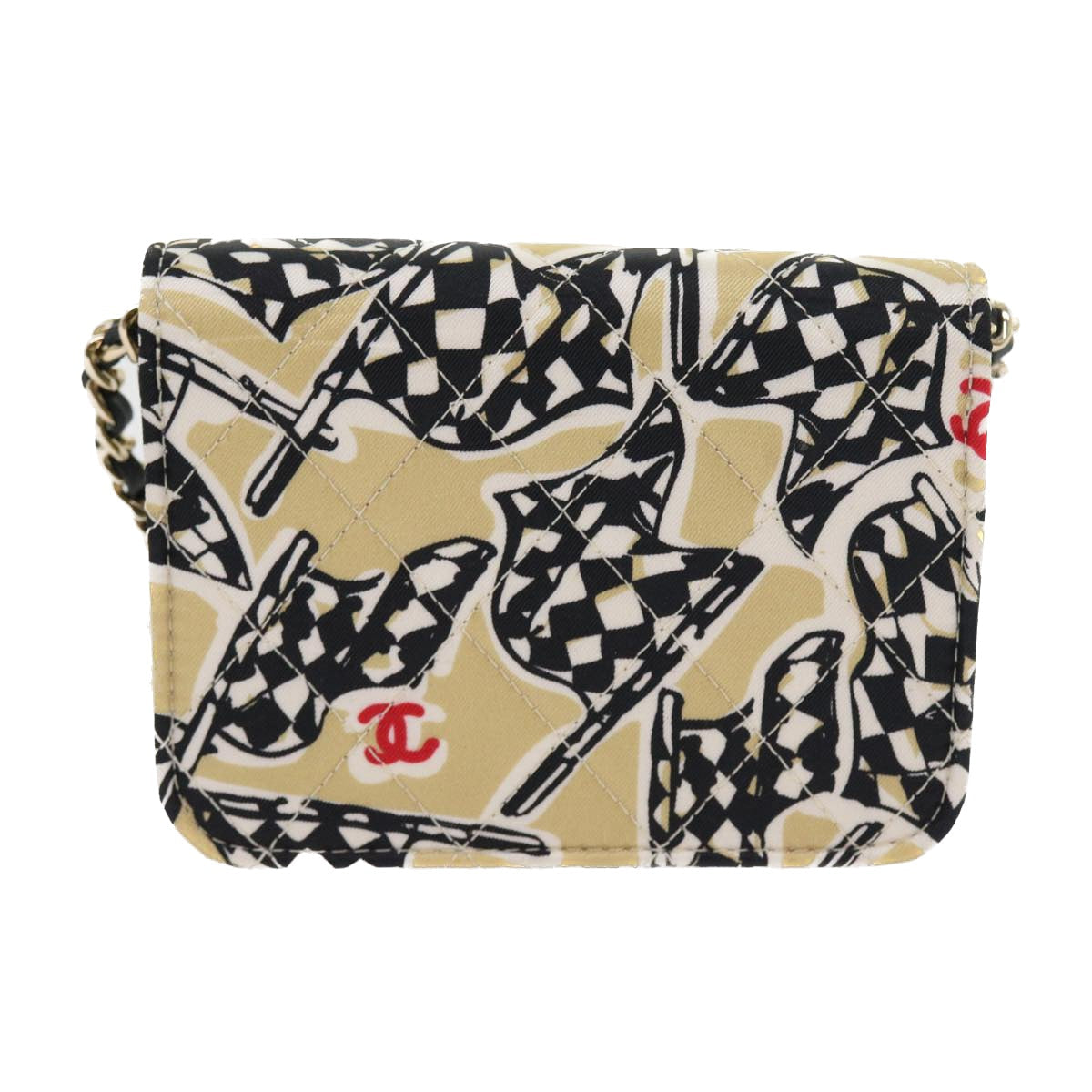CHANEL Mini Matelasse Shoulder Bag Canvas Beige Black CC 55538A