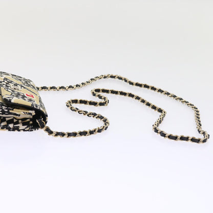 CHANEL Mini Matelasse Shoulder Bag Canvas Beige Black CC 55538A