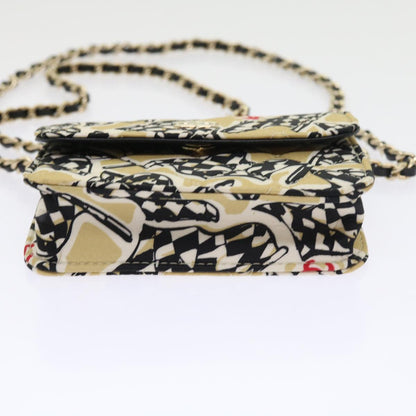CHANEL Mini Matelasse Shoulder Bag Canvas Beige Black CC 55538A