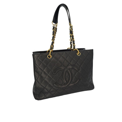 Chanel Vintage Black Quilted Caviar Grand Shopping Tote