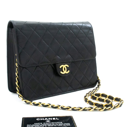 CHANEL Small Chain Shoulder Bag Clutch Black Quilted Flap Lambskin j60