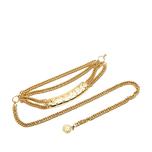 Gold Chanel Gold Plated Logo Plate Chain Belt