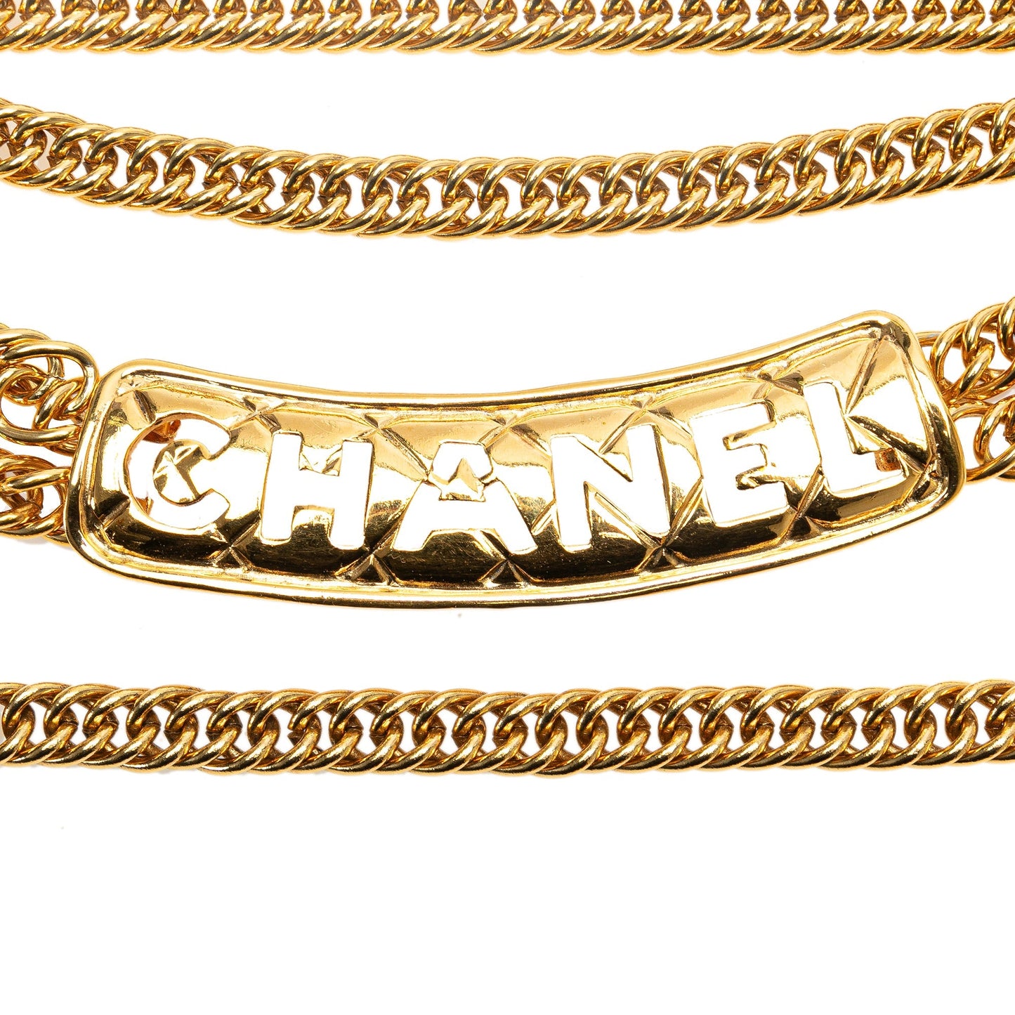 Gold Chanel Gold Plated Logo Plate Chain Belt