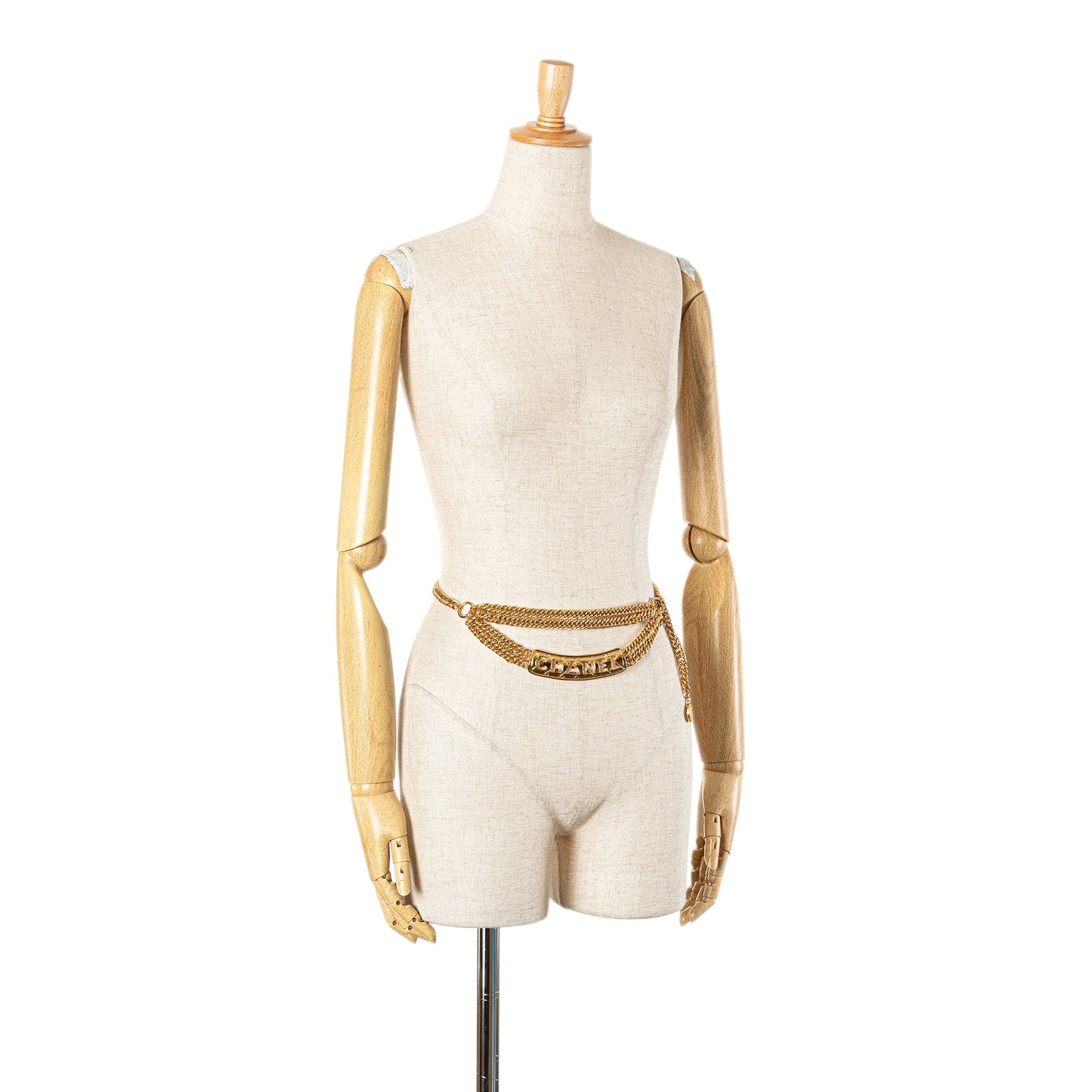 Gold Chanel Gold Plated Logo Plate Chain Belt