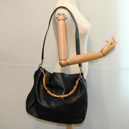 GUCCI Bamboo Shoulder Bag Leather 2way Black 001 2123 1633  56406