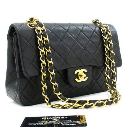 CHANEL Classic Double Flap 9" Chain Shoulder Bag Black Lambskin k51