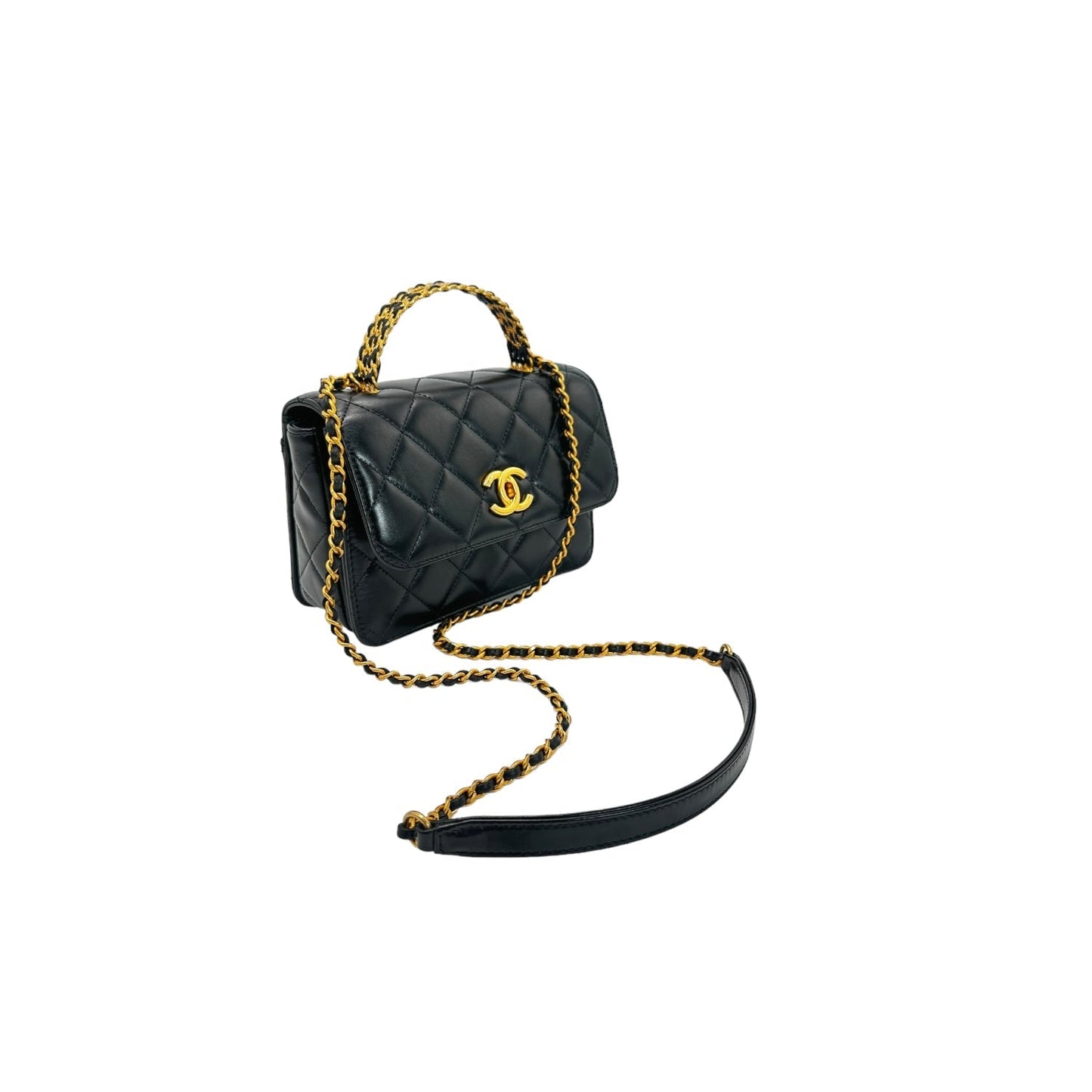 Chanel Woven Top Handle CC Rectangular Black Flap Bag