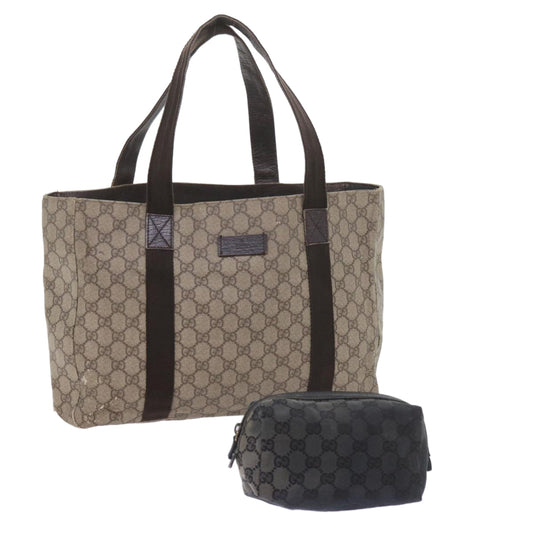 GUCCI GG Canvas Pouch Tote Bag Coated Canvas 2Set Beige Black  57550