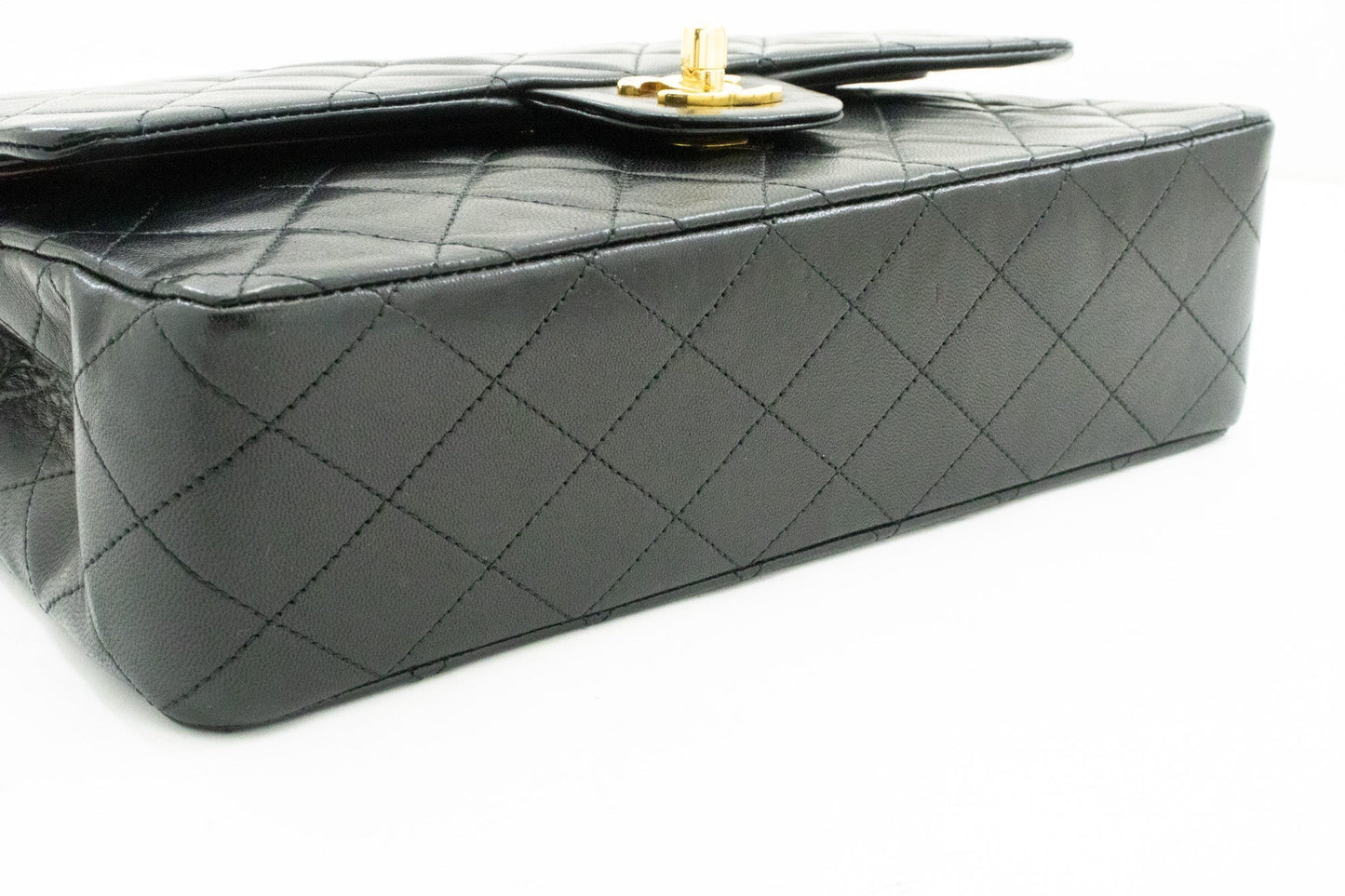 CHANEL Classic Double Flap 10" Chain Shoulder Bag Black Lambskin k60