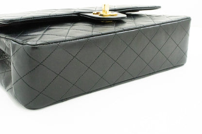 CHANEL Classic Double Flap 10" Chain Shoulder Bag Black Lambskin k60
