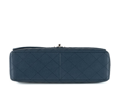 Chanel Navy Blue Caviar Jumbo Classic w/ Silver Hardware