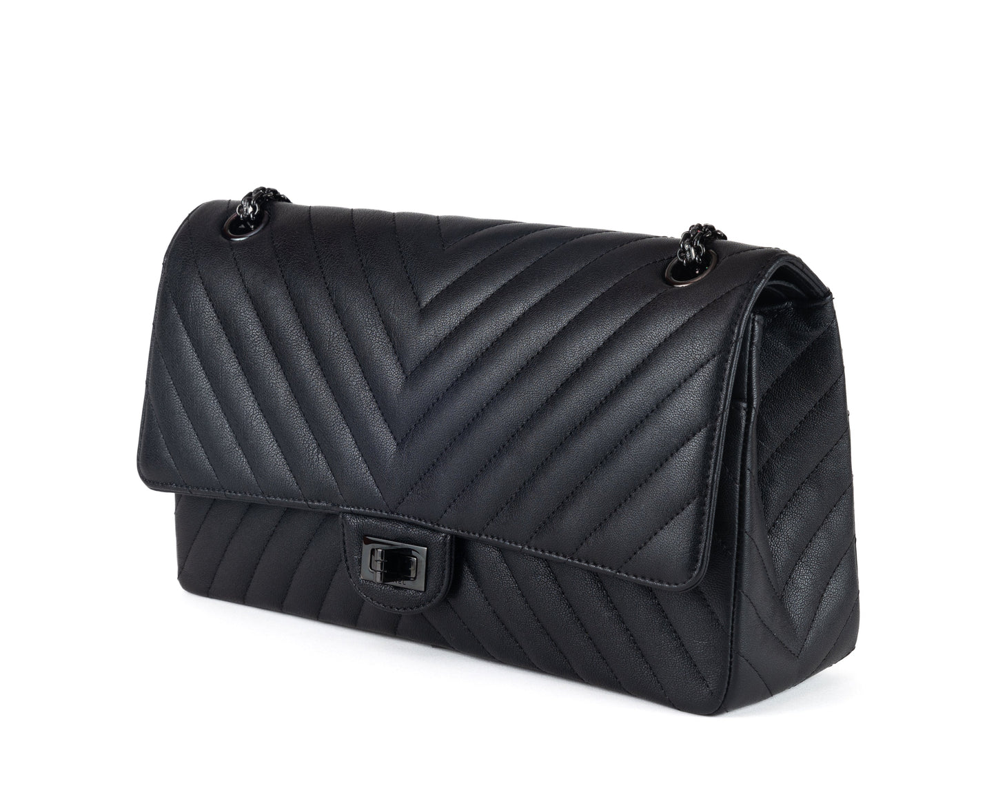 Chanel So Black Chevron Quilted Medium Classic w/ Black Hardware