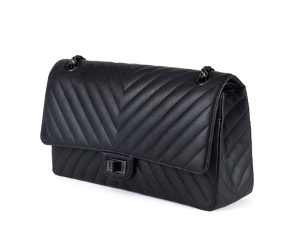 Chanel So Black Chevron Quilted Medium Classic w/ Black Hardware