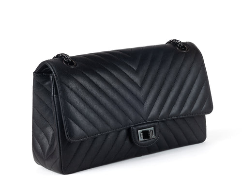 Chanel So Black Chevron Quilted Medium Classic w/ Black Hardware