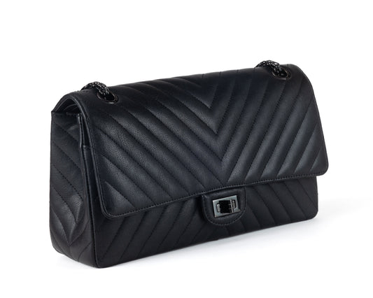 Chanel So Black Chevron Quilted Medium Classic w/ Black Hardware