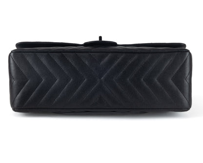 Chanel So Black Chevron Quilted Medium Classic w/ Black Hardware