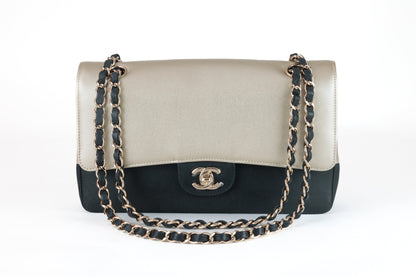 Chanel Black and Gold Bi Color Caviar Medium Classic with Gold Hardware