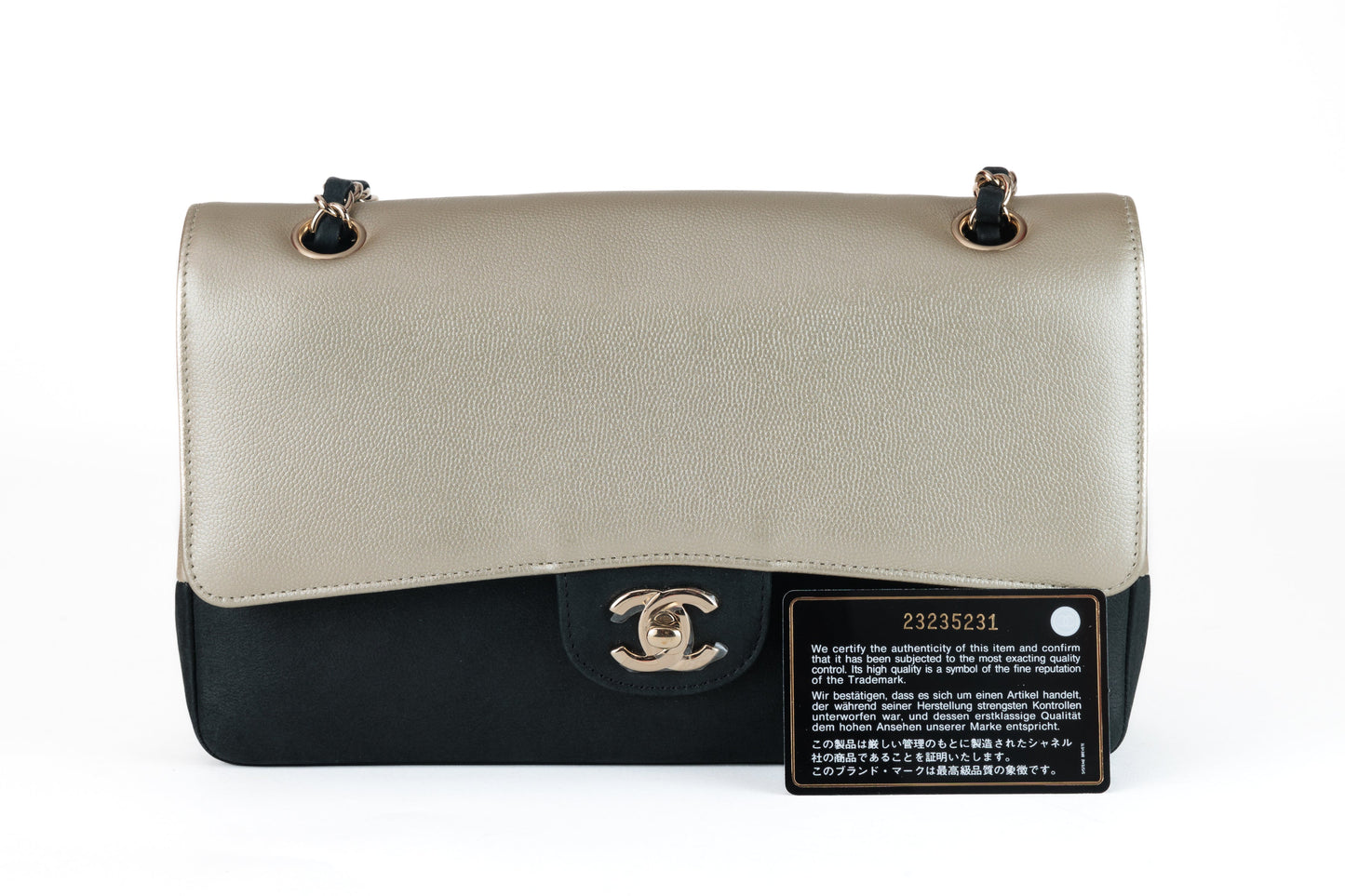 Chanel Black and Gold Bi Color Caviar Medium Classic with Gold Hardware