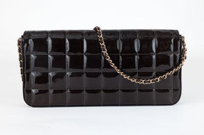 Chanel Brown Patent Leather  Chocolate Bar East West Flap Bag with Gold Hardware