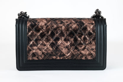Chanel Black Metallic Copper Canvas Medium Boy Bag with Ruthenium Hardware