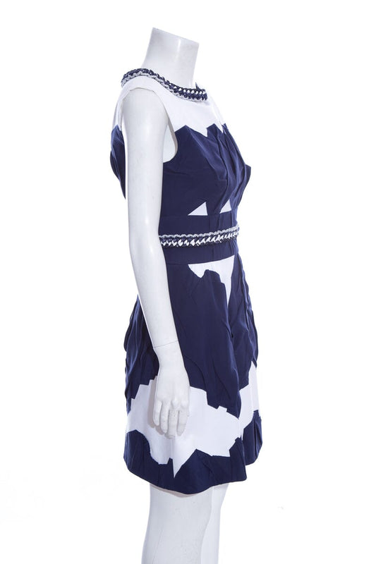Chanel Navy & White Folded Detail Dress SZ 36