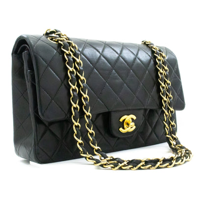 CHANEL Classic Double Flap Medium Chain Shoulder Bag Black Lamb k61