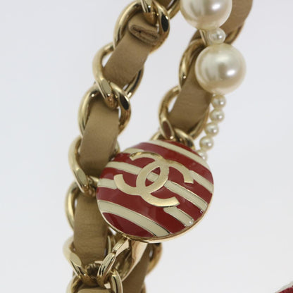 CHANEL Quilted Matelasse Chain Shoulder Bag Canvas Red Beige CC 58343S