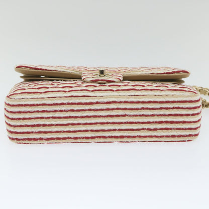 CHANEL Quilted Matelasse Chain Shoulder Bag Canvas Red Beige CC 58343S